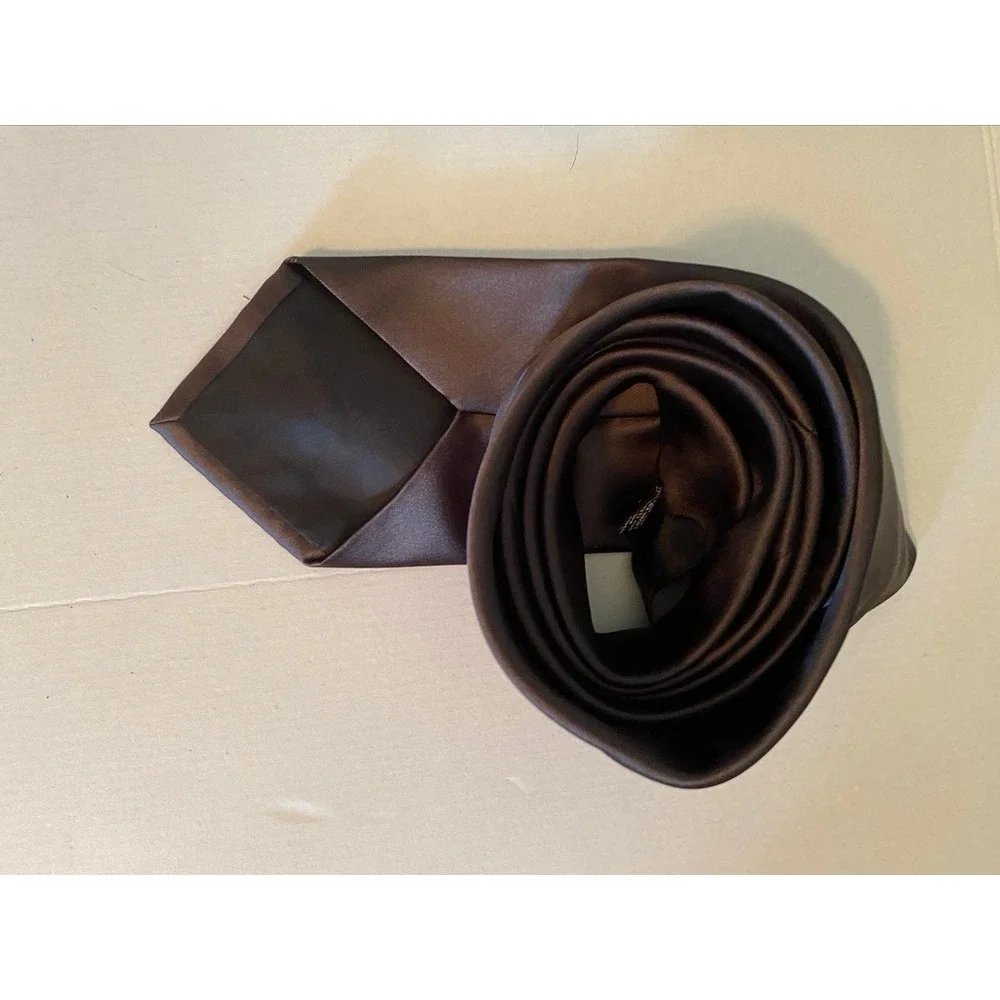 George Mens Necktie Chocolate Brown Solid Satin Finish Formal Wedding Tie